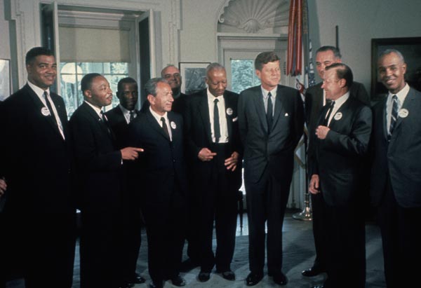 Civil rights leaders meet with President Kennedy and Vice President Johnson.